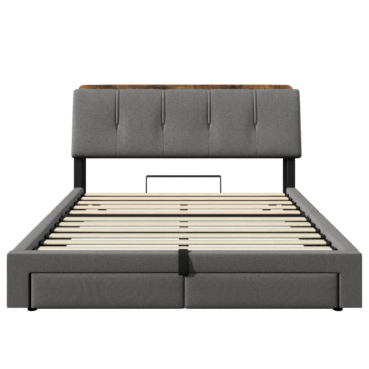 POLSTERBETT 140/200 cm Grau mit USB-Typ-C-Ladeanschluss, LED-Beleuchtung und 2 Schubladen - Grau, Textil (140/200cm) - Oxeza