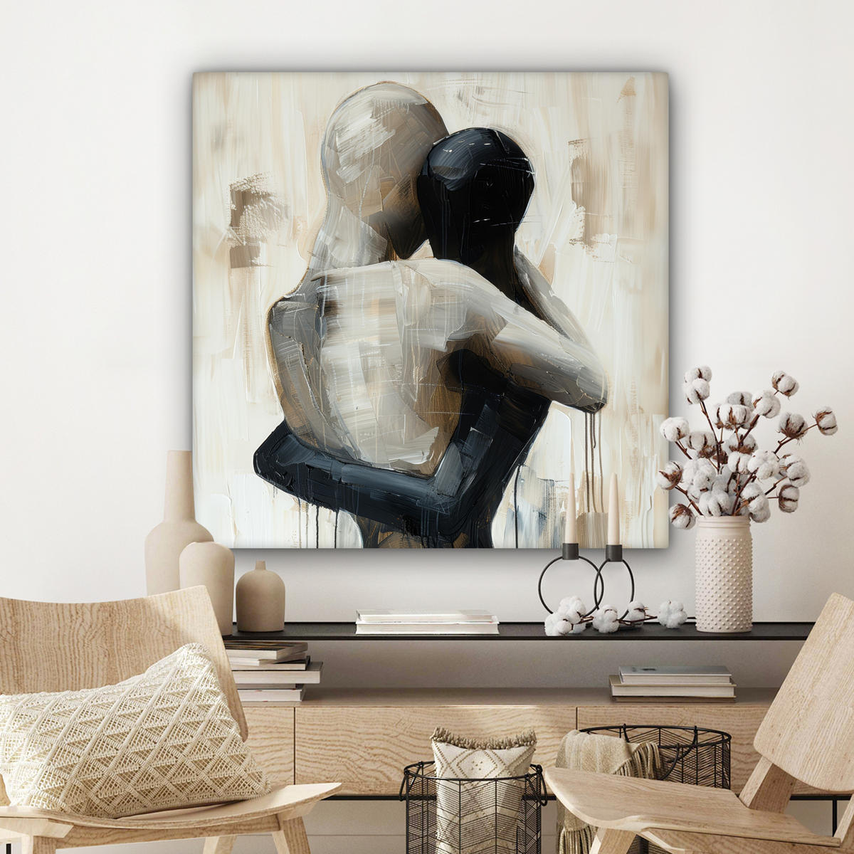 LEINWANDBILD Abstrakt - Liebe - Schwarz und weiß - Modern Deko Groß 90x90 cm - Schwarz, Textil (90/90cm) - MuchoWow