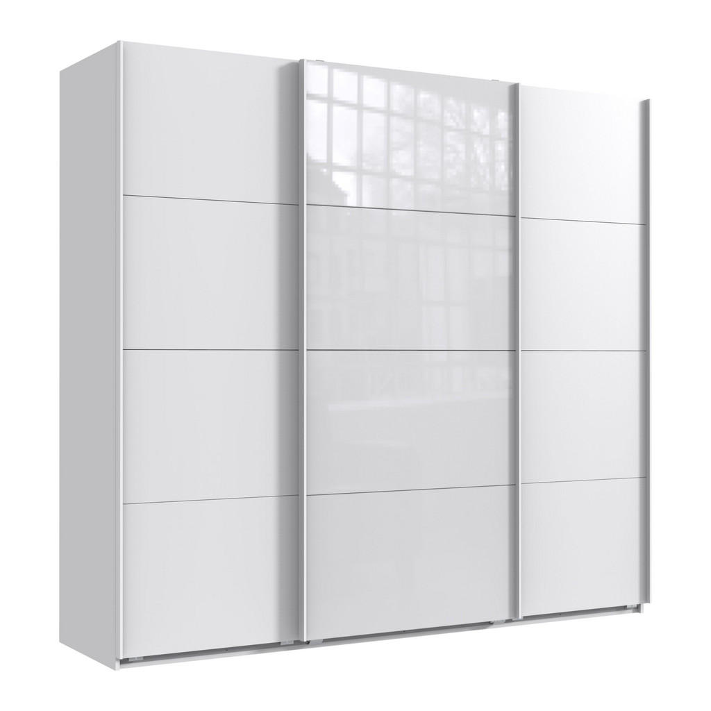 luma-home SKŘÍŇ S POSUVNÝMI DVEŘMI, 3dveřová, šířka 225 cm, výška 208 cm, hloubka 64 cm, bílá, s jedněmi prosklenými dveřmi v bílé barvě / 22521