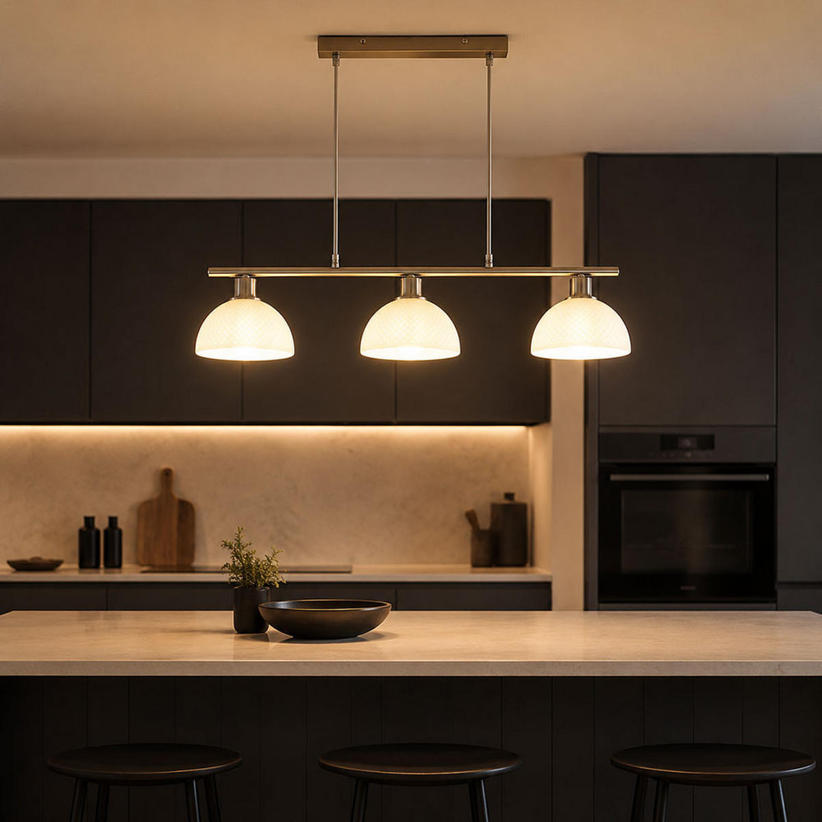 LED PENDELLEUCHTE 3-flammig, Metall, Nickel matt, Glas opal - Silberfarben, Glas (77/20/120cm) - Globo Lighting