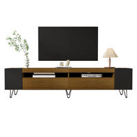 TV ormarić 180/36/43 cm crni u boji drva od MDF-a i iverice s otvorenim policama i 2 vrata - crna, drvni materijal (180/43/36cm) - OKWISH