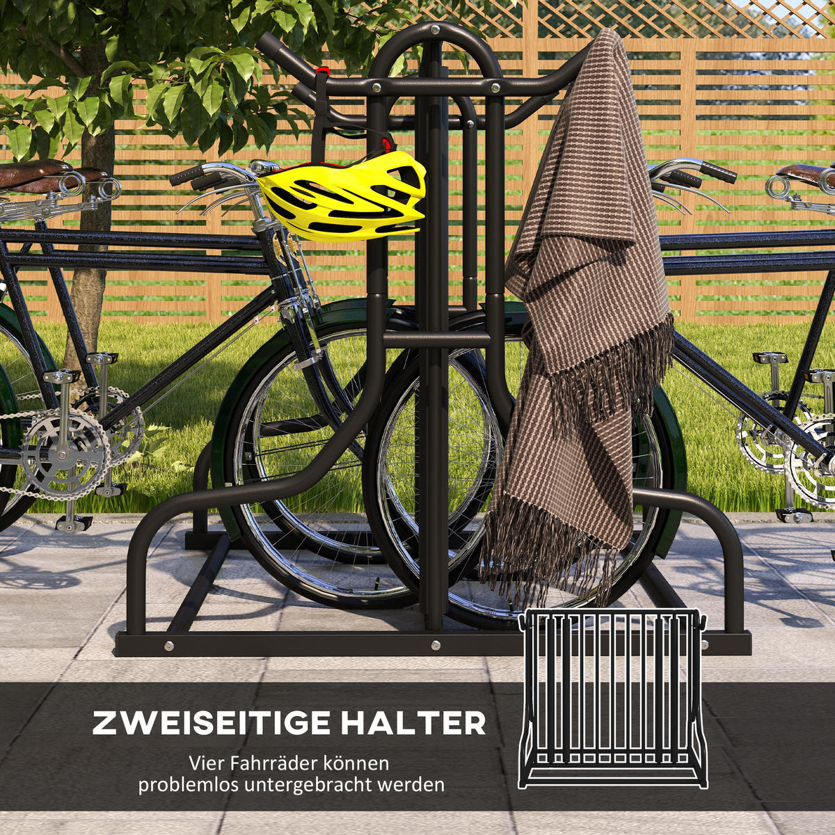 FAHRRADSTÄNDER, Radständer Aufstellständer bis 4 Fahrräder beidseitig - Schwarz, Metall (80/80/90cm) - DURHAND