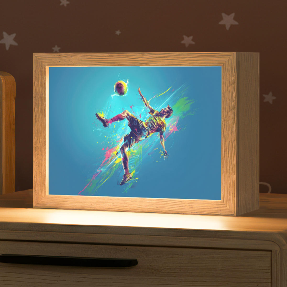 NACHTTISCHLAMPE Fußballer - Farbspritzer - Farbenfroh - Ball 20x15 cm - Blau, Holzwerkstoff (8/20/15cm)