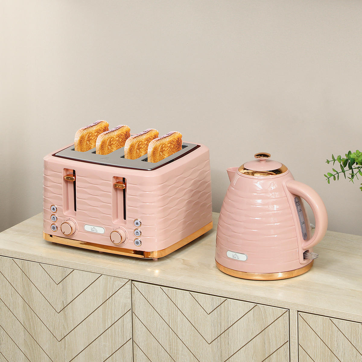 KOCHER-TOASTER-SET 2er Set Kunststoff Stahl Rosa - Rosa, Kunststoff (19.5/23.2/24.1cm) - HOMCOM
