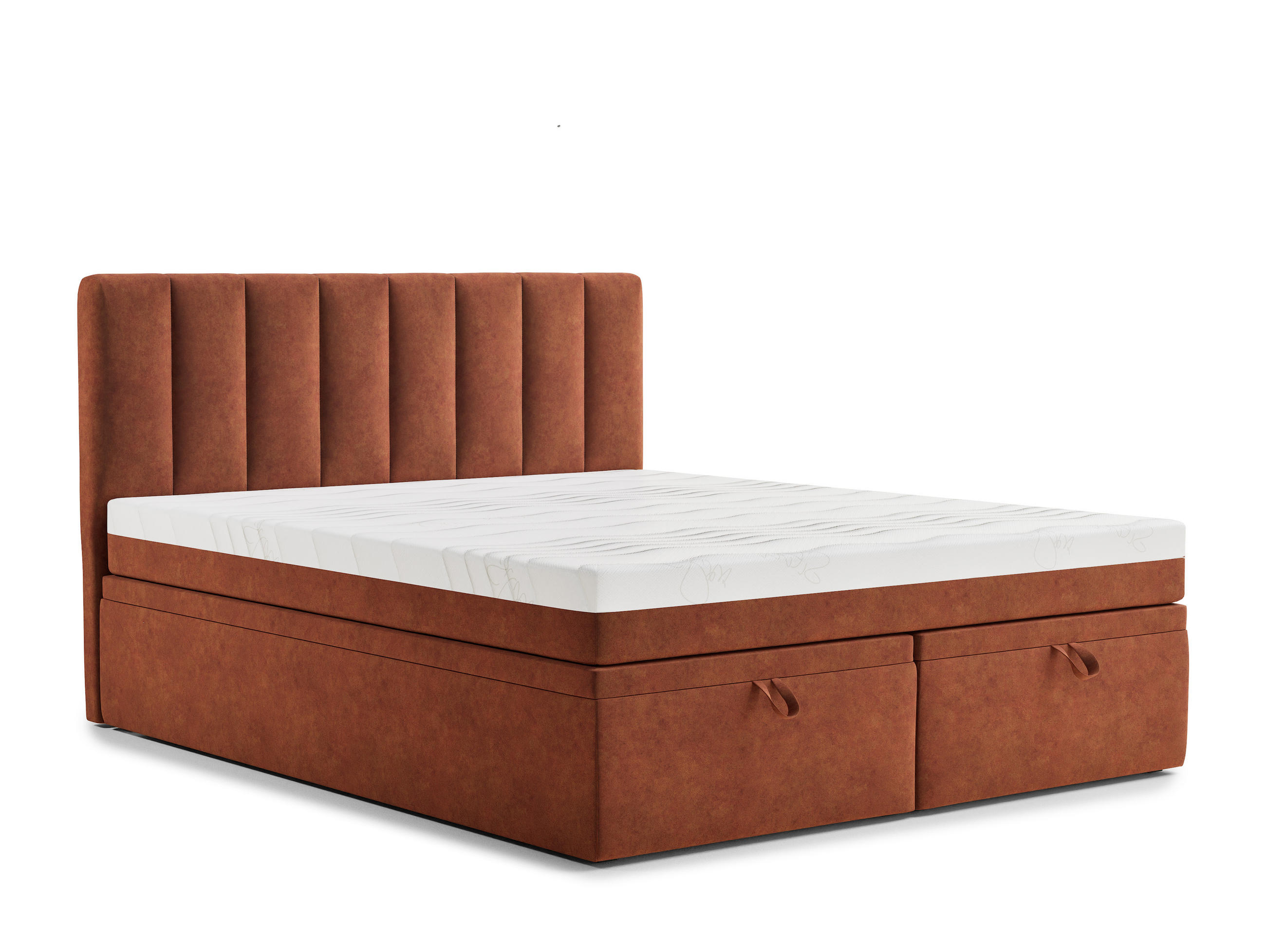 BOXBETT 140/200 cm Lovage M, in Kupferfarbe, Matratze, gepolstertes Kopfteil, Bettkasten, H3 = fest - Schwarz/Kupferfarben, Holz/Holzwerkstoff (140/200cm) - Maison de Reve