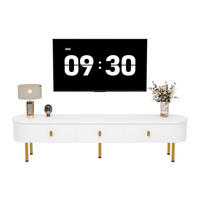 TV-LOWBOARD aus MDF 174x35x41 cm Weiß mit 3 Schubladen, goldfarbenen Griffen und geschwungenen Kanten - Weiß, Holzwerkstoff (174/41/35cm) - Modfu