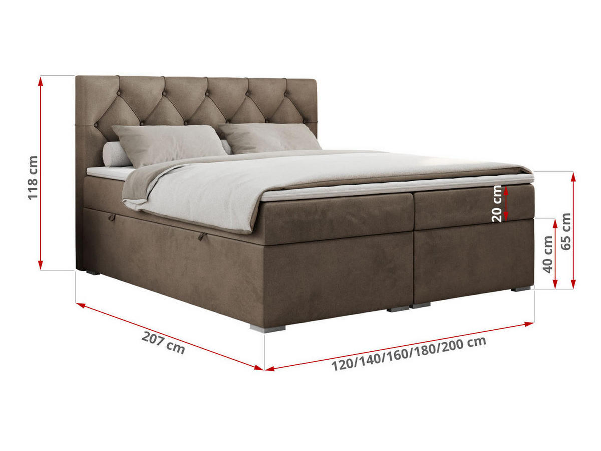 BOXBETT ALDA 120/200 Braun Velvet - H3 - Braun, Holz/Textil (120/200cm) - MKS