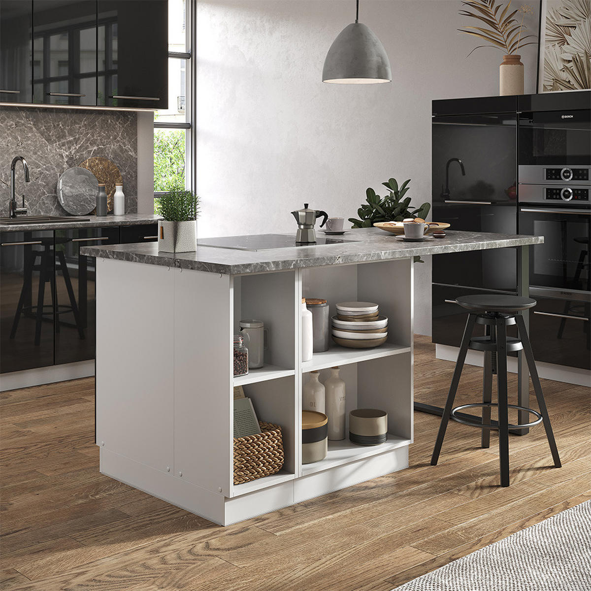 KÜCHENINSEL Fame-Line Anthrazit Hochglanz/Weiß 90 cm mit Schublade ohne AP - Anthrazit/Weiß, Holzwerkstoff (90/82/60cm) - Vicco