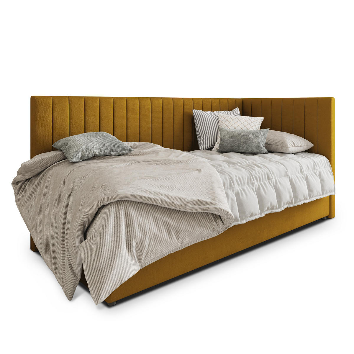 POSTEL BOXSPRING ARIS 100x200 cm, s matrací a úložným prostorem, žlutá - žlutá, kompozitní dřevo/textil (100/200cm) - MASSENO