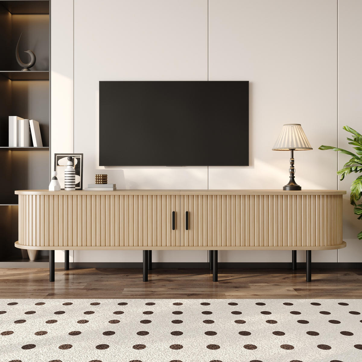 TV-SCHRANK Lowboard geriffelt Schiebetüren MDF - Naturfarben, Holz (170/46/40cm) - Fortuna Lai