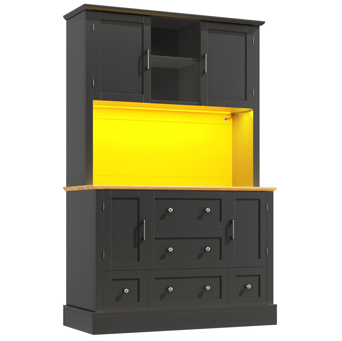 SKŘÍŇ na nádobí 115×40×180 cm, MDF/kov, černá-přírodní, s LED osvětlením a aplikací - černá, kompozitní dřevo (115/180/40cm) - BEAOK
