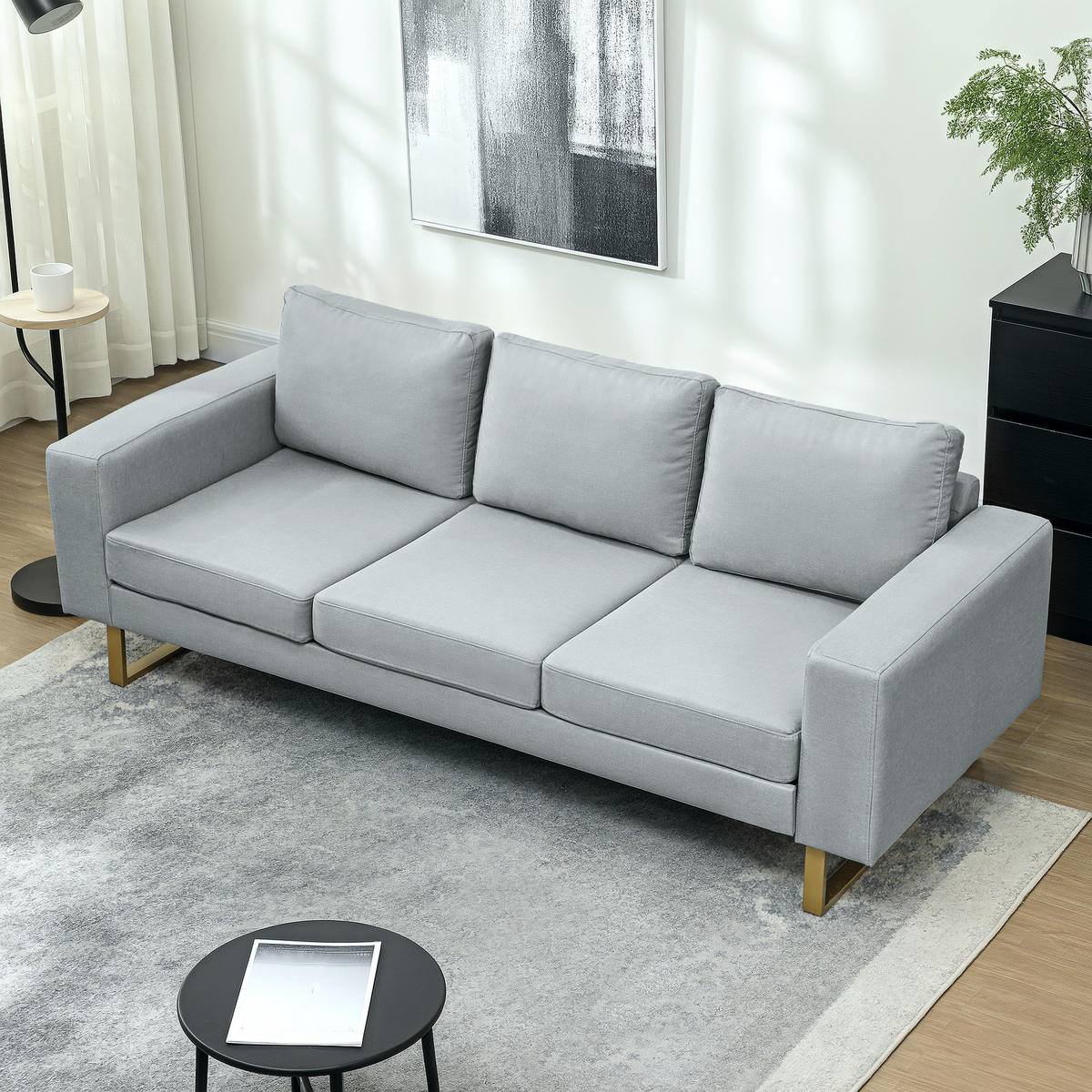 3-SITZER-SOFA Polyester Schaumstoff Hellgrau - Hellgrau, Kunststoff (82/78/200cm) - HOMCOM