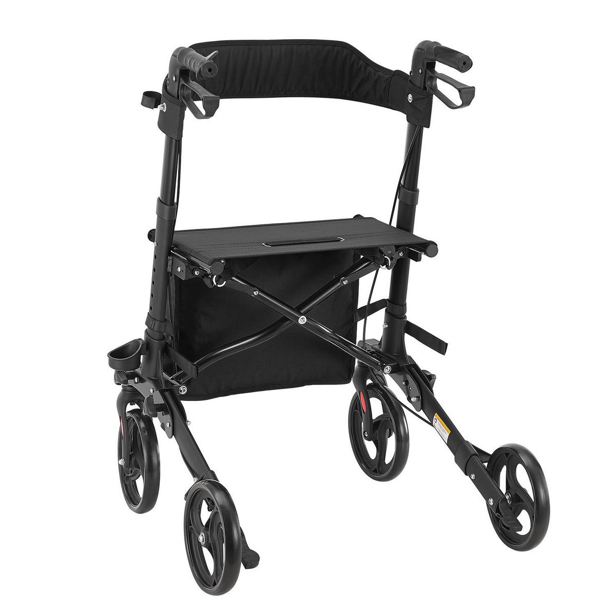 ROLLATOR Vital schwarz klappbar mit Sitzfläche & Einkaufstasche - Schwarz, Metall (63/80/68cm) - Juskys