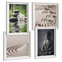 BILDER SET 4er Set - 50x50 cm & 40x60 cm Weißer Rahmen - Ein entspannter Buddha am Strand - Weiß, Kunststoff (50/50cm) - TULUP