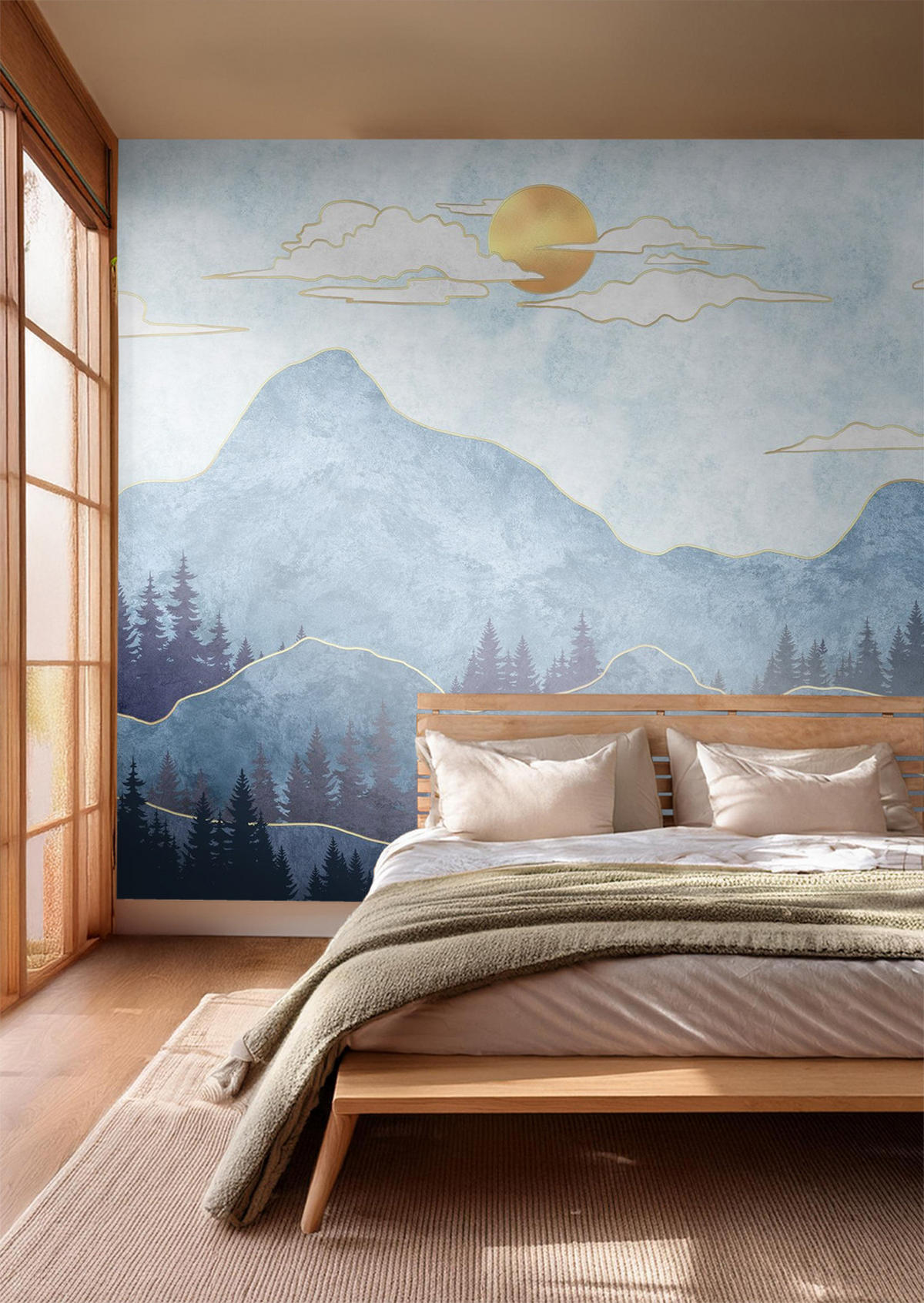 FOTOTAPETE Berglandschaft 375 x 270 cm - Blau, Papier (375/270cm) - Sanders & Sanders