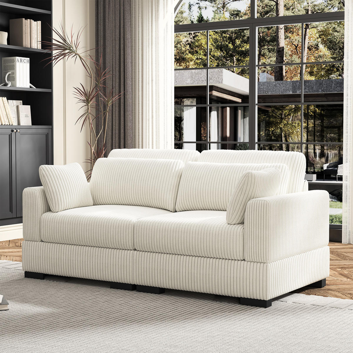 SOFA Modern Mit Streifenmuster Beige 180x87x85 Cm Komfortabel & Robust - Beige, Holz (87/85/180cm)