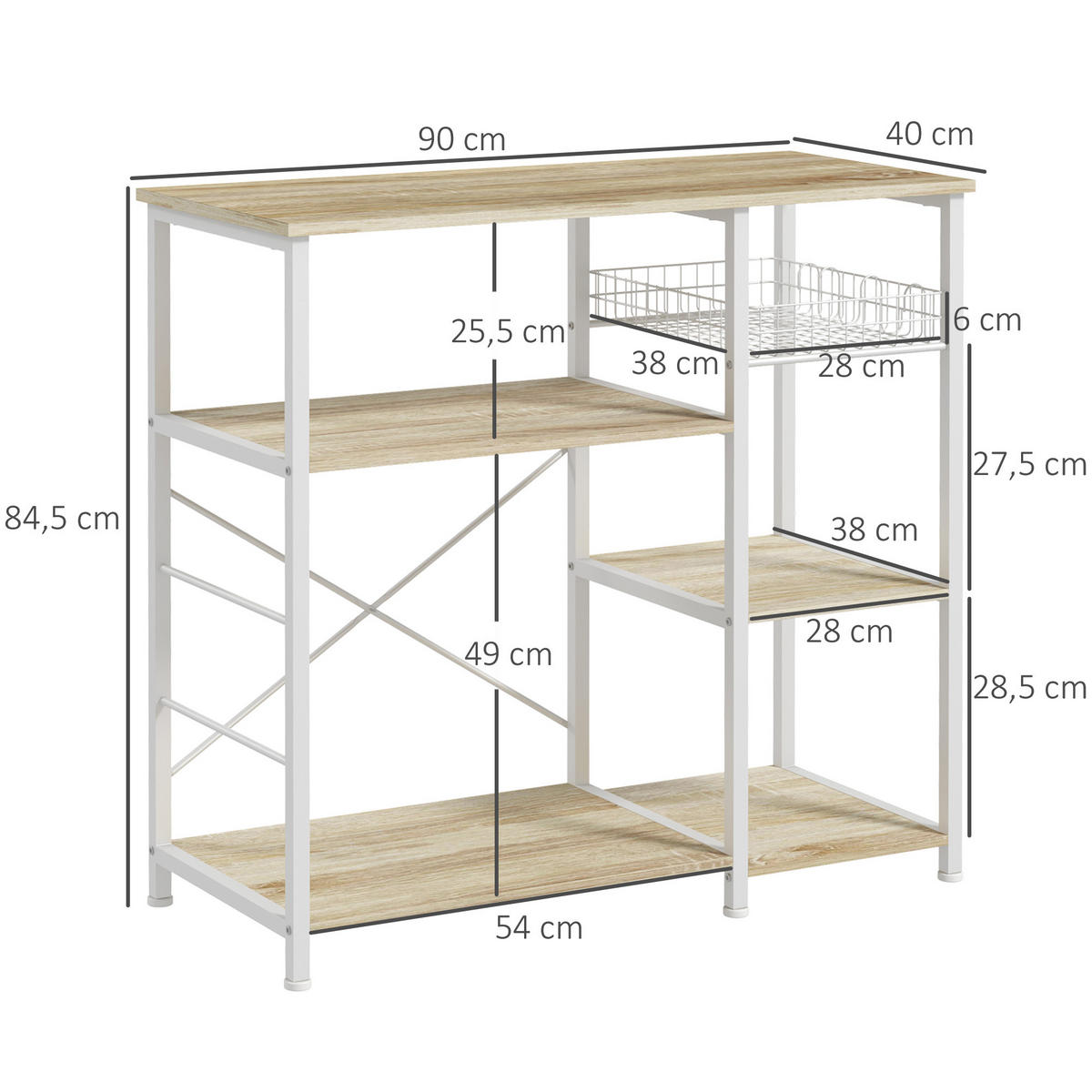 KÜCHENREGAL Eichefarben 1 Stück - Eichefarben, Holzwerkstoff (40/84.5/90cm) - GiPP
