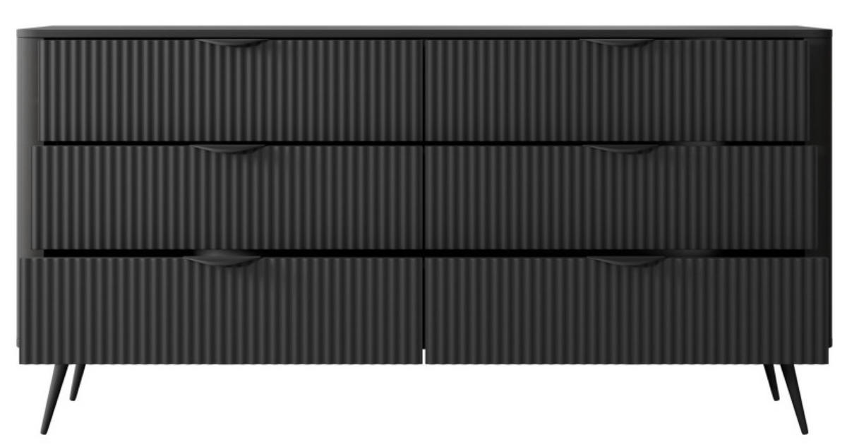 KOMMODE Schwarz LENA Geriffelt 6 Schubladen - Schwarz, Holzwerkstoff (163/81/38cm) - Sepro Meble