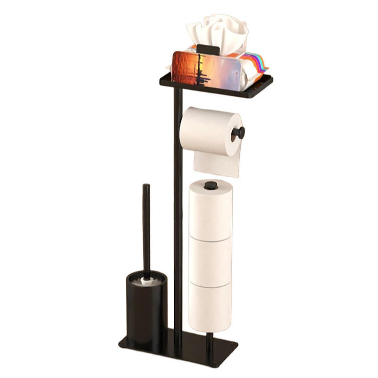 TOILETTENBÜRSTENHALTER – 2-in-1 (Weiß) 24 x 12 x 60 cm - Schwarz, Metall (12/61/24cm)