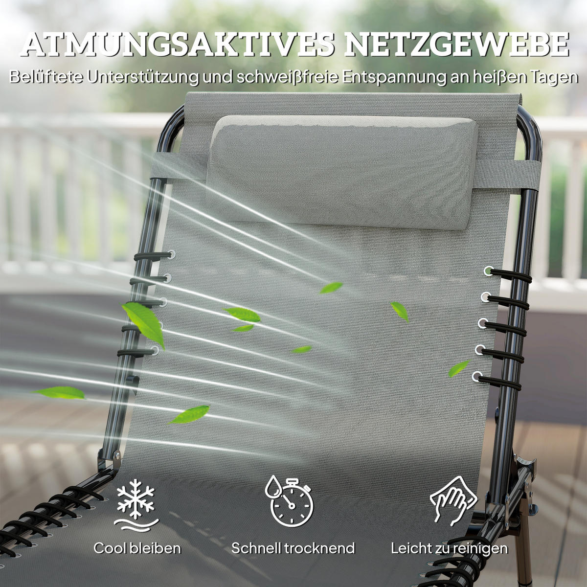 SONNENLIEGE Hellgrau 189/58/30 cm - Hellgrau, Textil/Metall (58/30/189cm) - Outsunny