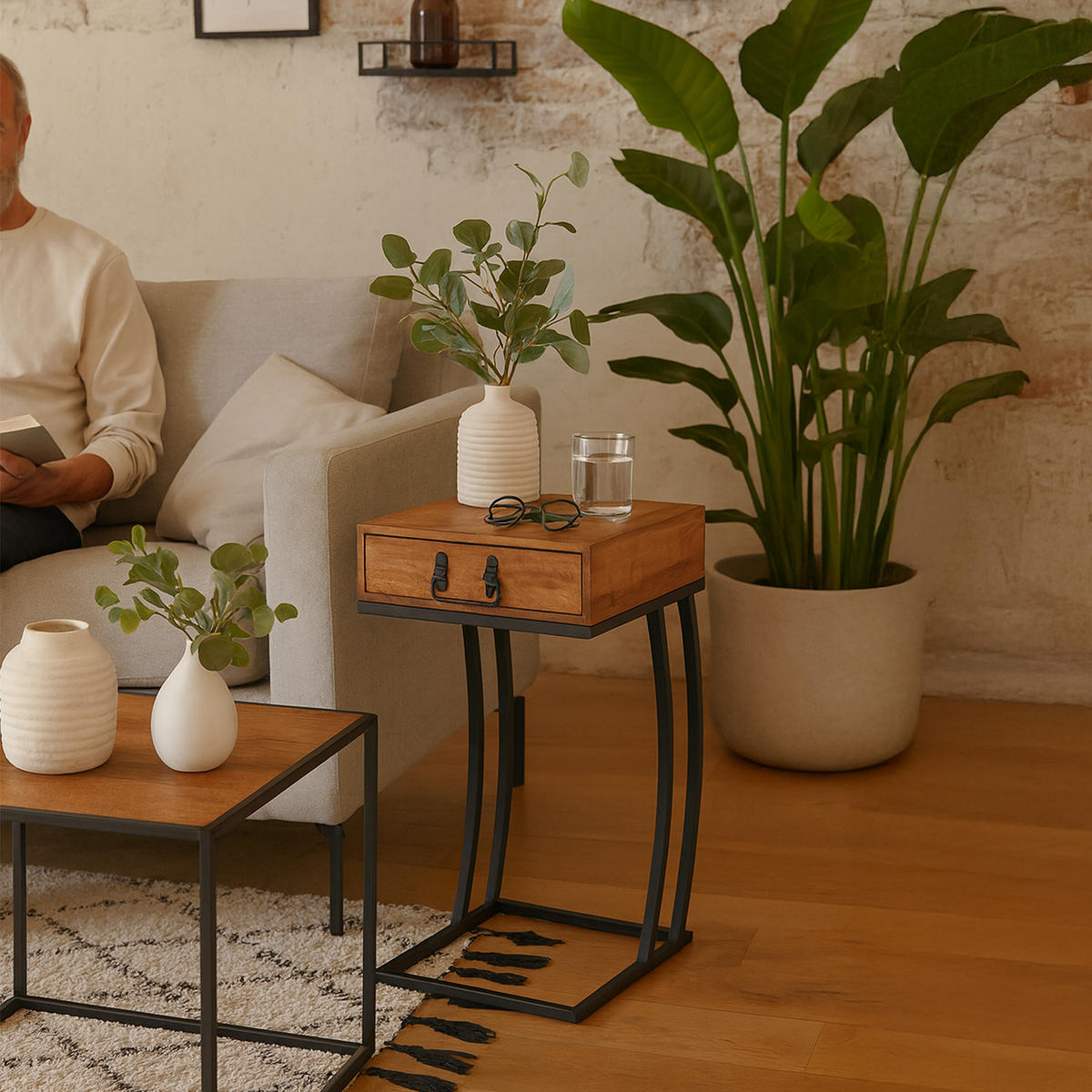 BEISTELLTISCH - Multicolor, Holz/Metall (30/30/70cm) - Relaxdays