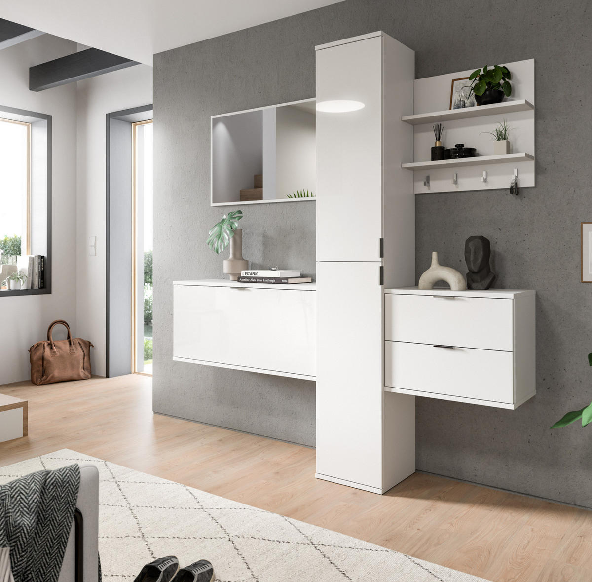 WANDREGAL weiß 52 x 52 cm, Schlüsselbrett mit Haken und Regalen - Weiß, Holzwerkstoff/Metall (52/52/15cm) - Inn.Furn