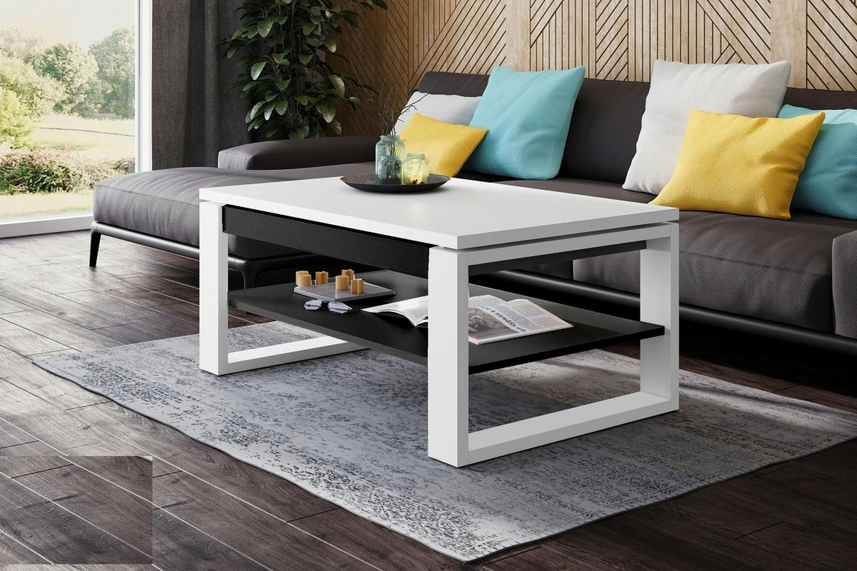 COUCHTISCH rechteckig Weiß matt - Anthrazit aufklappbar 110/65/50 cm - Anthrazit/Weiß, Holzwerkstoff (65/110/50cm) - designimpex