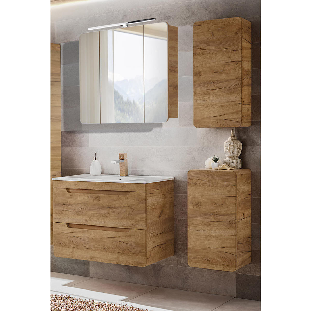 BADMÖBEL-SET 4-TLG. Luton-56 - Braun, Holzwerkstoff (130/200/46cm) - Lomado