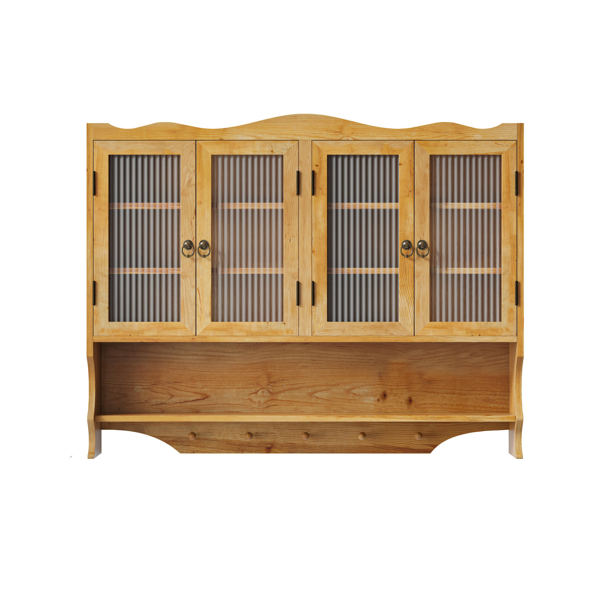 KÜCHENOBERSCHRANK 100/20/80 cm mit 4 Türen, offenen Haken und herausnehmbaren Böden, Massivholz und Glas, Natur - Naturfarben, Holz (100/80/20cm) - Redom