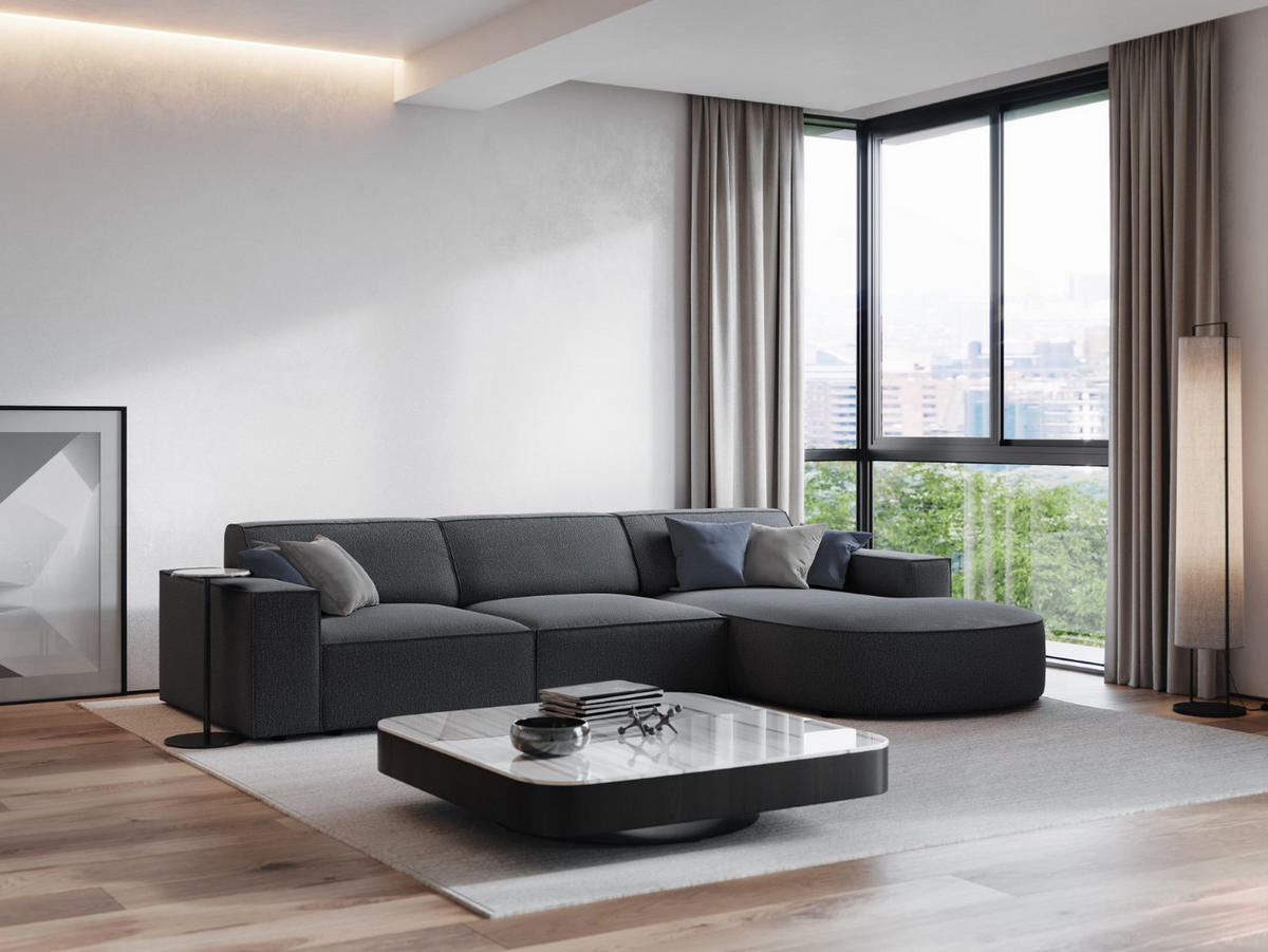 ECKSOFA rechts Jodie aus strukturiertem Stoff dunkelgrau 4 Sitzplätze - Dunkelgrau, Textil (166/284cm) - Micadoni