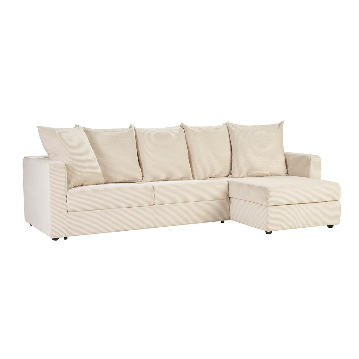 ECKSOFA rechts umwandelbar 4 Sitze in beige Cordstoff mit 13 cm Matratze BACIO - Beige, Textil (150/276cm) - Miliboo