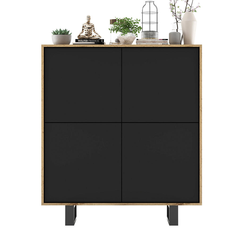Meble Lindner KOMODA Apollo 4D dub Wotan / černá matná 113 cm s kovovými nohami