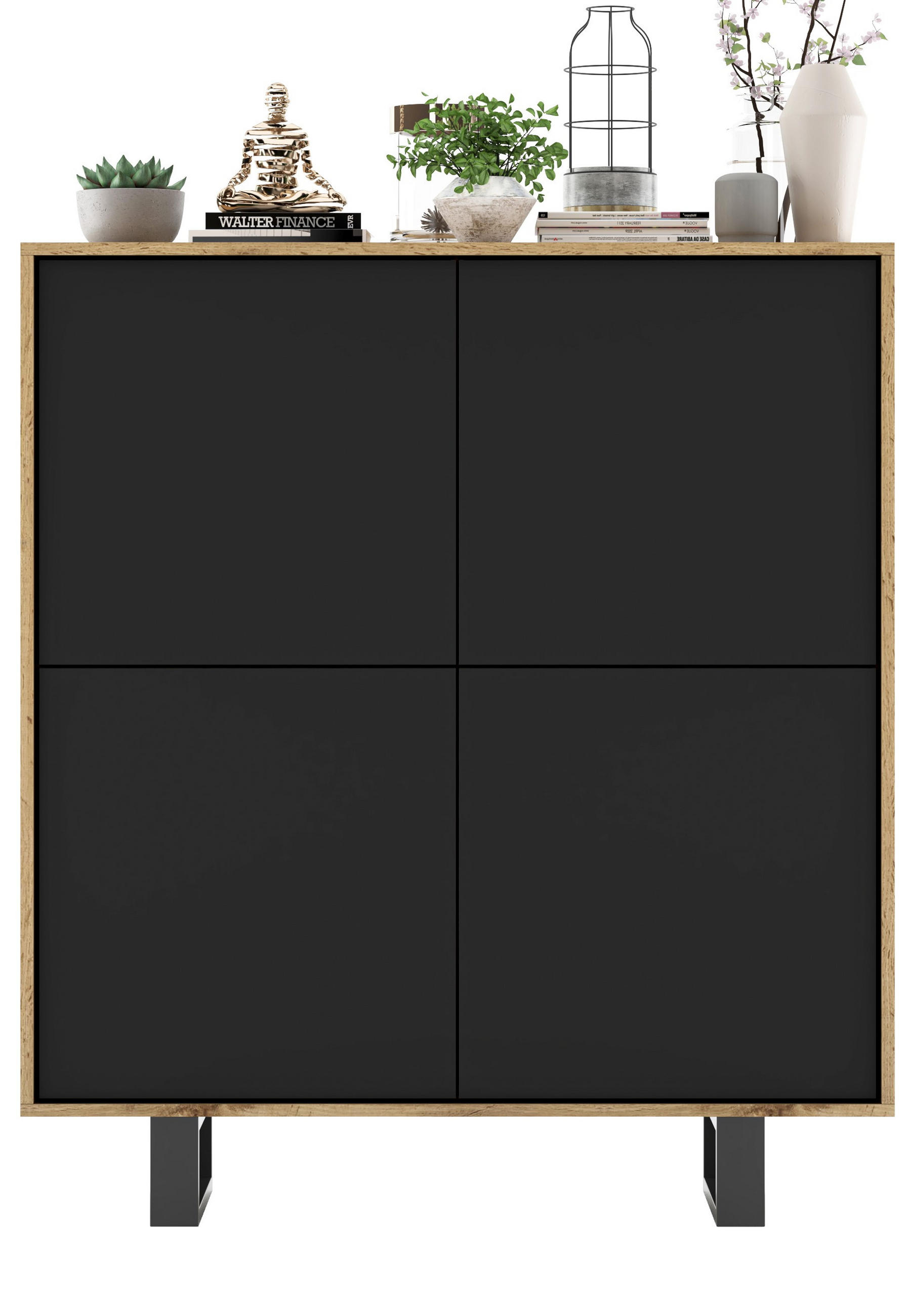 KOMMODE Apollo 4D Eiche wotan Schwarz Matt 113/127/35 cm - Schwarz, Holzwerkstoff/Metall (113/127/35cm) - Meble Lindner