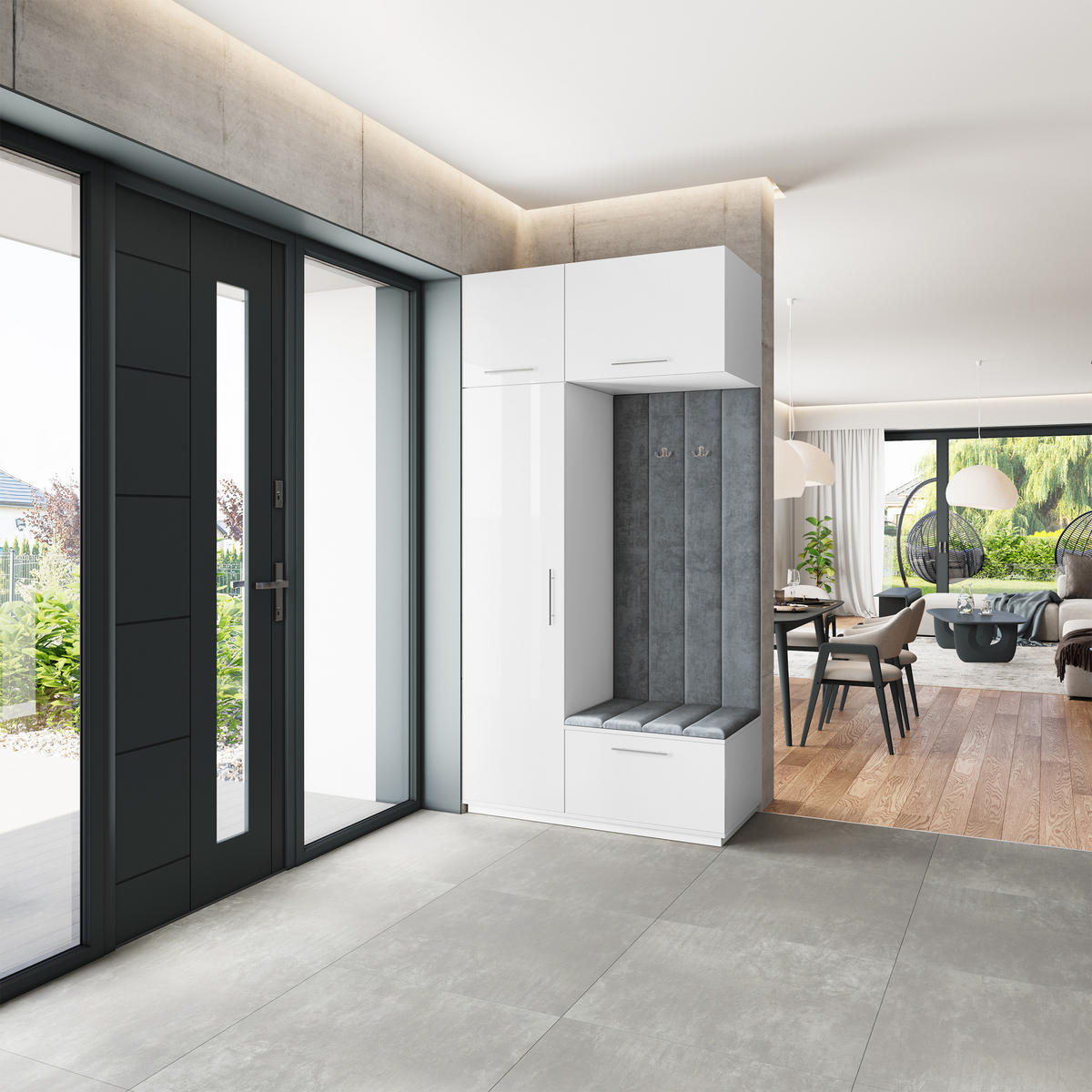 GARDEROBENSCHRANK REMA 120/240/60 cm Modern Garderobe-Set Weiß - Weiß/Grau, Holzwerkstoff (120/240/60cm) - MASSENO