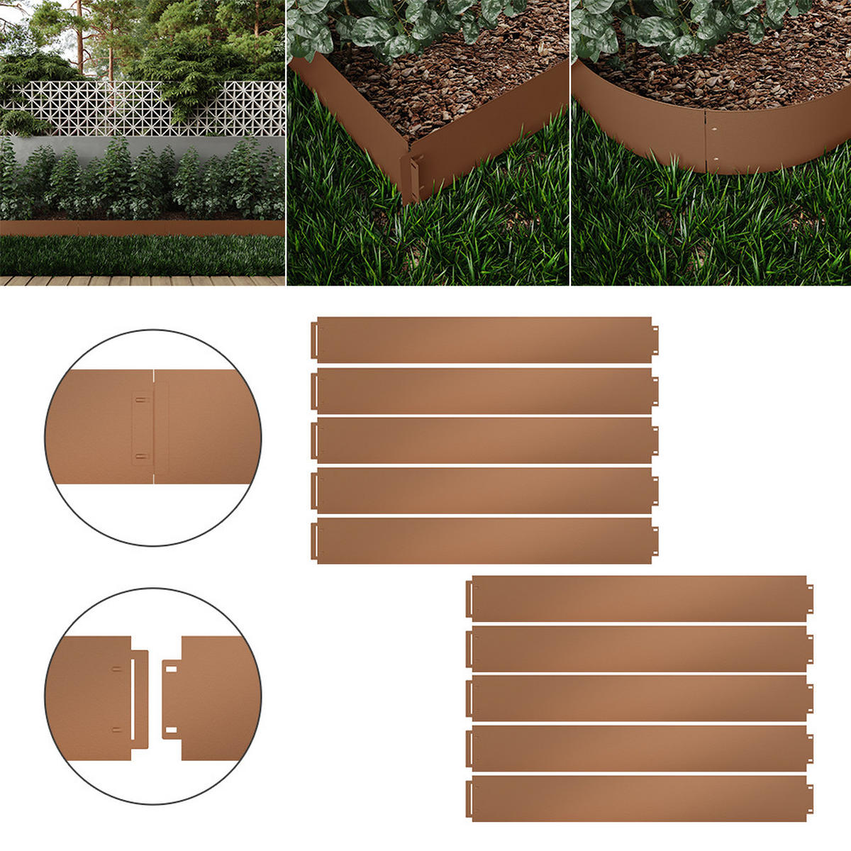 RASENKANTE Braun 100 x 14 cm 10 Meter - Braun, Metall (100/14/0.7cm) - Vicco