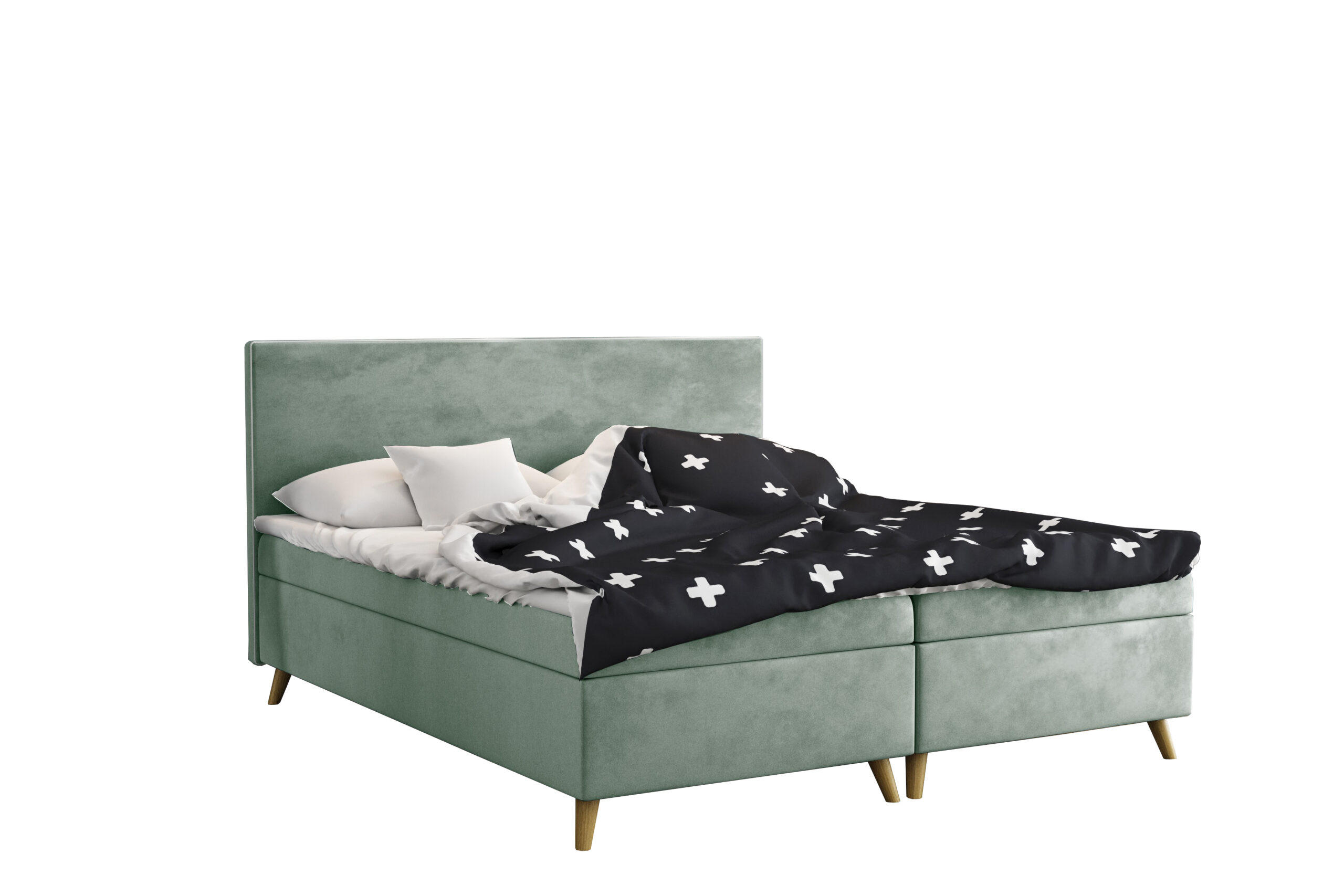 BOXBETT Mit Bettkasten Matratze + Topper BELLA Stoff Riviera Mintz 180x200 cm H2-Pocket - Mintgrün, Holz (180/200cm) - Kaiser Möbel
