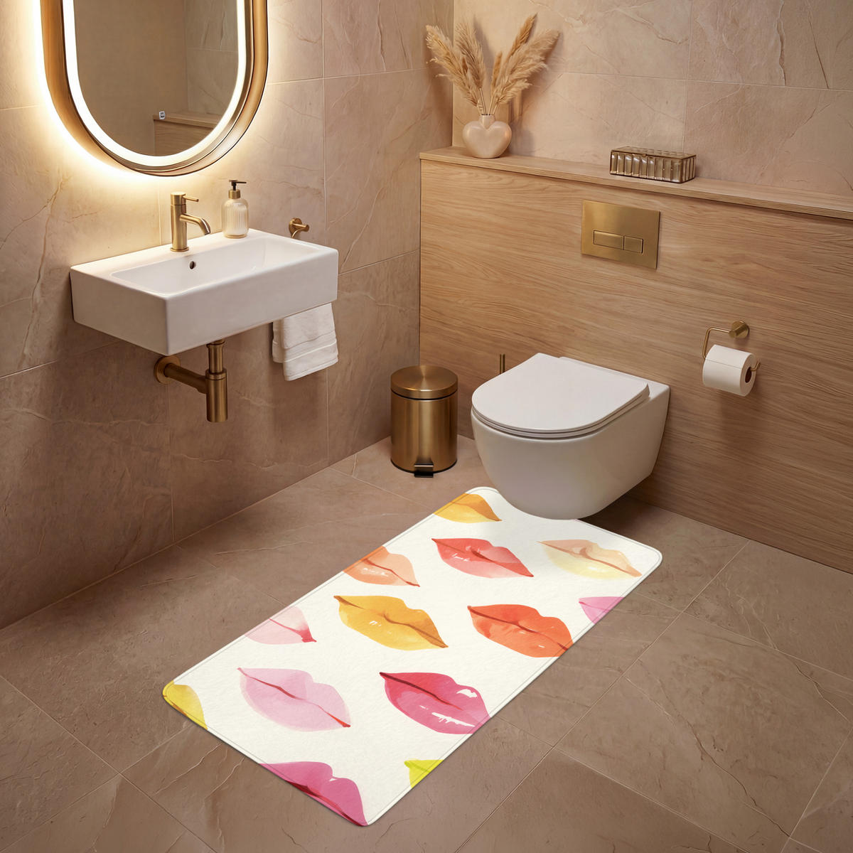 WC PŘEDLOŽKA Rty - barevné - lesklé 60x120 cm - růžová, textil/plast (60/1cm) - OnlyWow