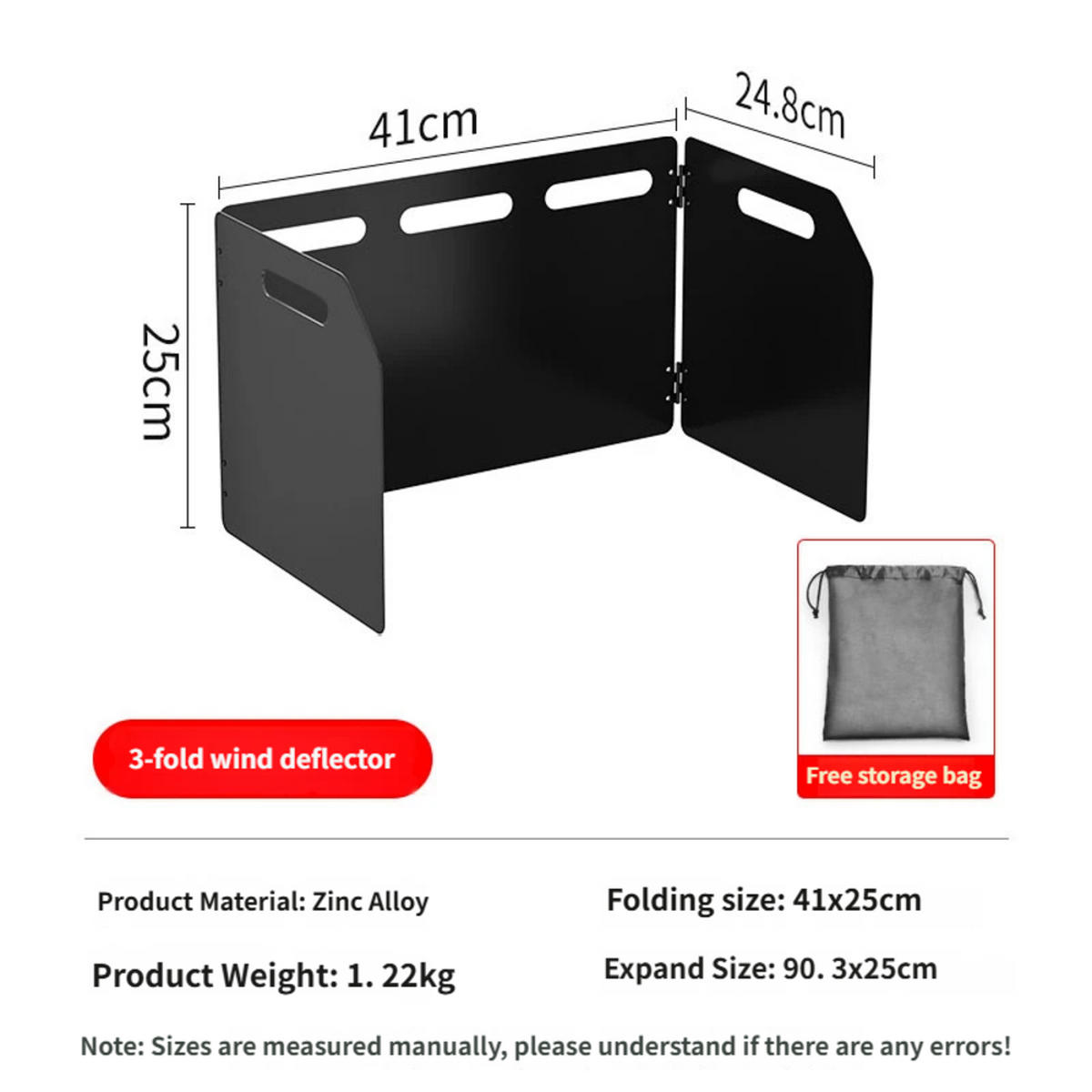 WINDSCHUTZ, schwarz, dreifach faltbar, 41 × 24,8 × 25 cm, Zinklegierung - Schwarz, Metall (24.8/25/41cm) - Authentics