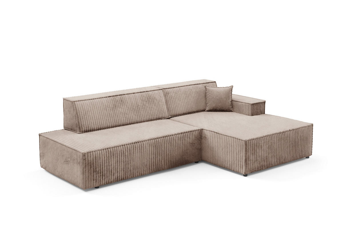 ECKSOFA TESSO R-S Braun Kordstoff mit Schlaffunktion - Braun, Holz (247/170cm) - MASSENO