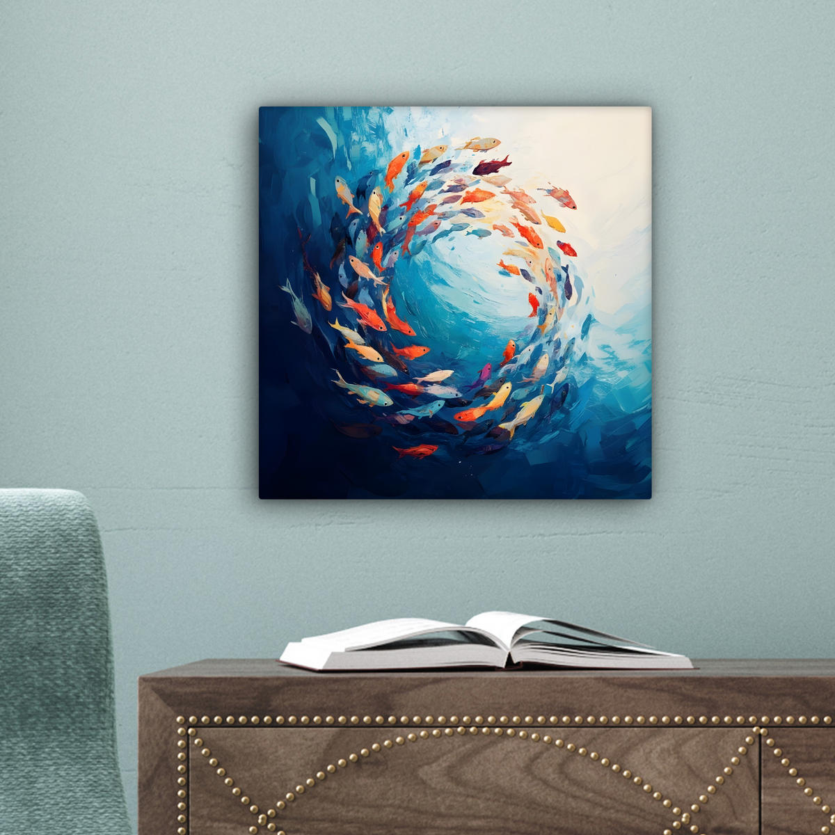 LEINWANDBILD Meer - Fische - Bunt - Dynamisch 20x20 cm - Hellblau, Textil (20/20cm) - MuchoWow