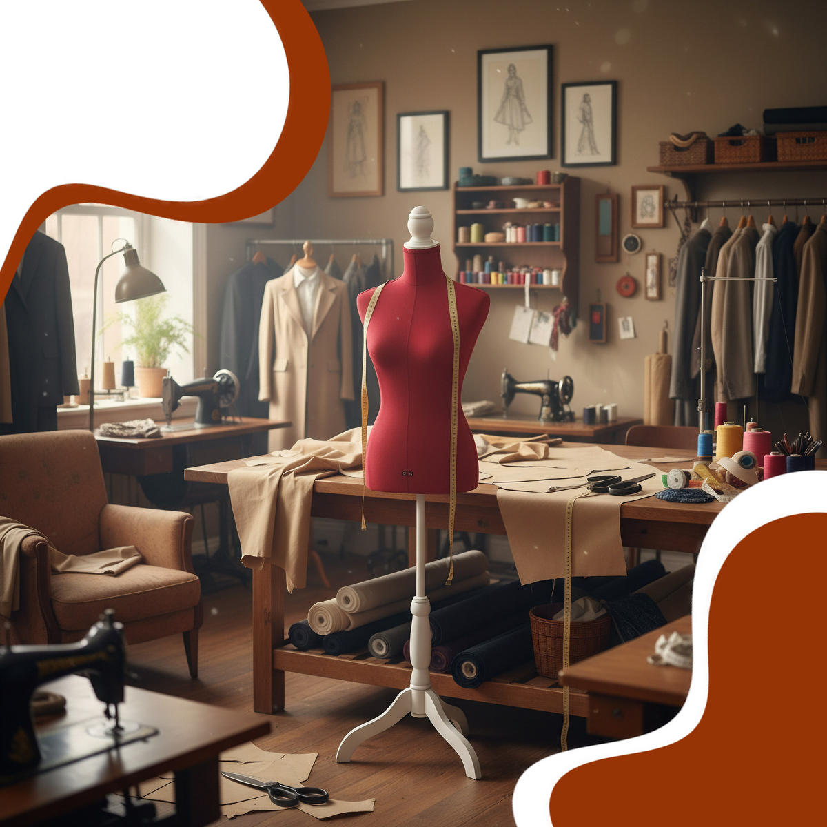 KREJČÍCKA busta - červená, drevo/textil (41/175/34cm) - Relaxdays