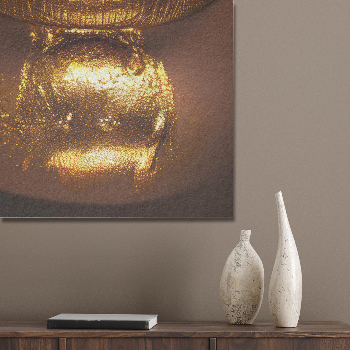 AKUSTIKPANEEL Frau - Gold - Luxus - Porträt 90x90 cm - Goldfarben, Textil (90/0.9/90cm) - MuchoWow