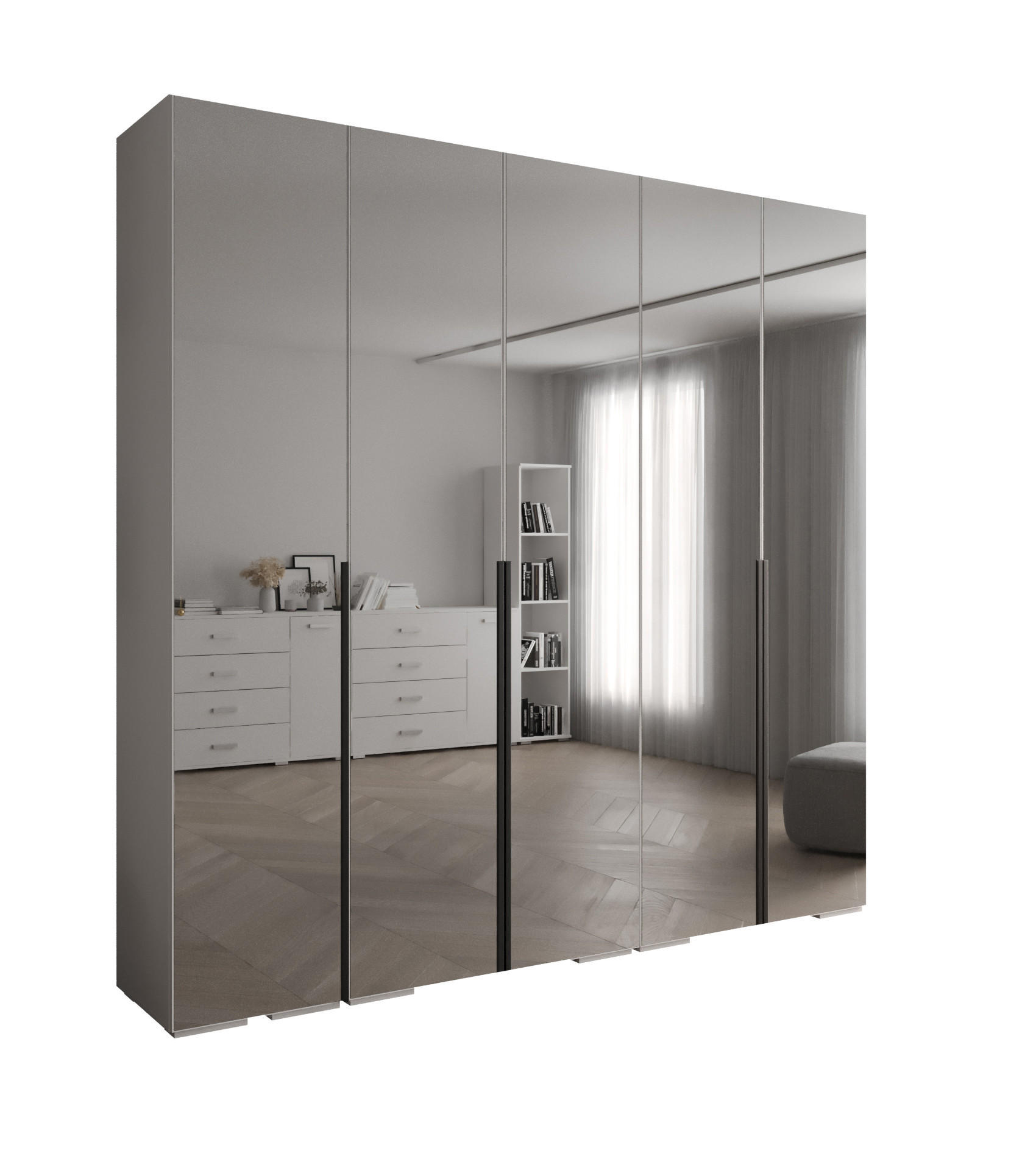 DREHTÜRENSCHRANK 236.7/250/47 5-türig - Schwarz/Weiß, Holz/Metall (250/236.7/47cm) - Abiks Möbel