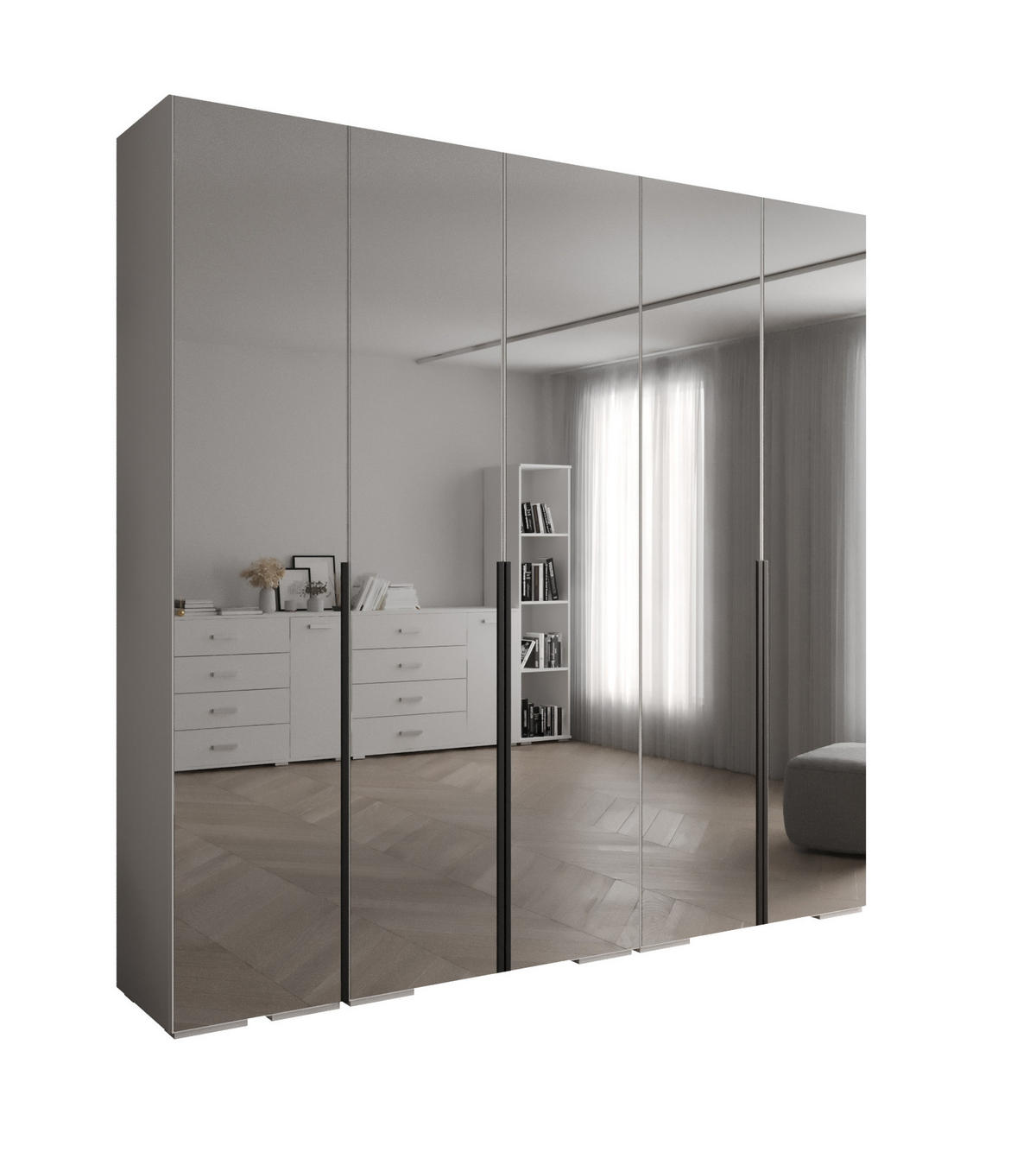 DREHTÜRENSCHRANK 236.7/250/47 5-türig - Schwarz/Weiß, Holz/Metall (250/236.7/47cm) - Abiks Möbel