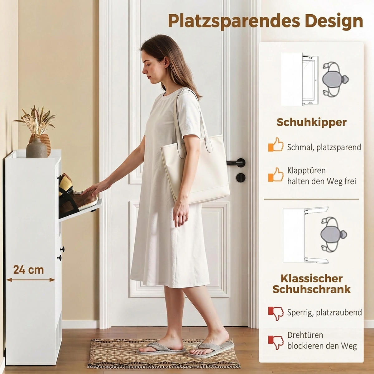 SCHUHSCHRANK MDF Weiß - Zinkfarben/Weiß, Holzwerkstoff/Kunststoff (24/100/100cm) - HOMCOM