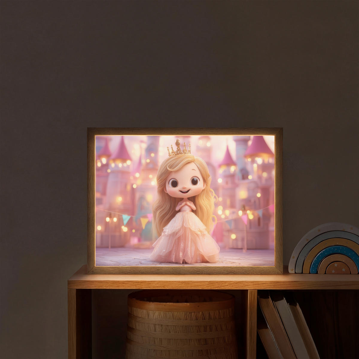 NACHTTISCHLAMPE MIT AKKU Prinzessin - Rosa - Schloss 40x30 cm - Rosa, Holzwerkstoff (8/40/30cm) - OnlyWow