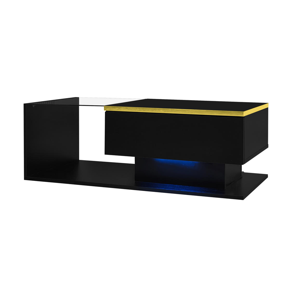 KONFERENČNÍ stolek 90/50/32,5 cm černý z dřevotřísky s tvrzeným sklem a LED osvětlením - černá, kompozitní dřevo (90/50/32.5cm) - OKWISH