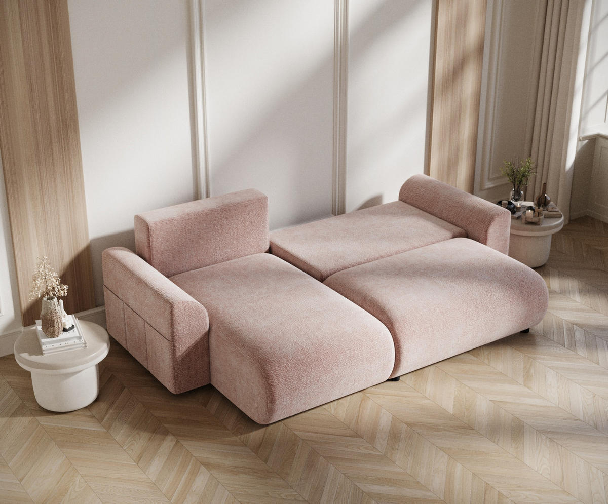ECKSOFA MIT SCHLAFFUNKTION Bodega Rosa Chenille - Schwarz/Rosa, Holz/Holzwerkstoff (235/138cm) - Maison de Reve