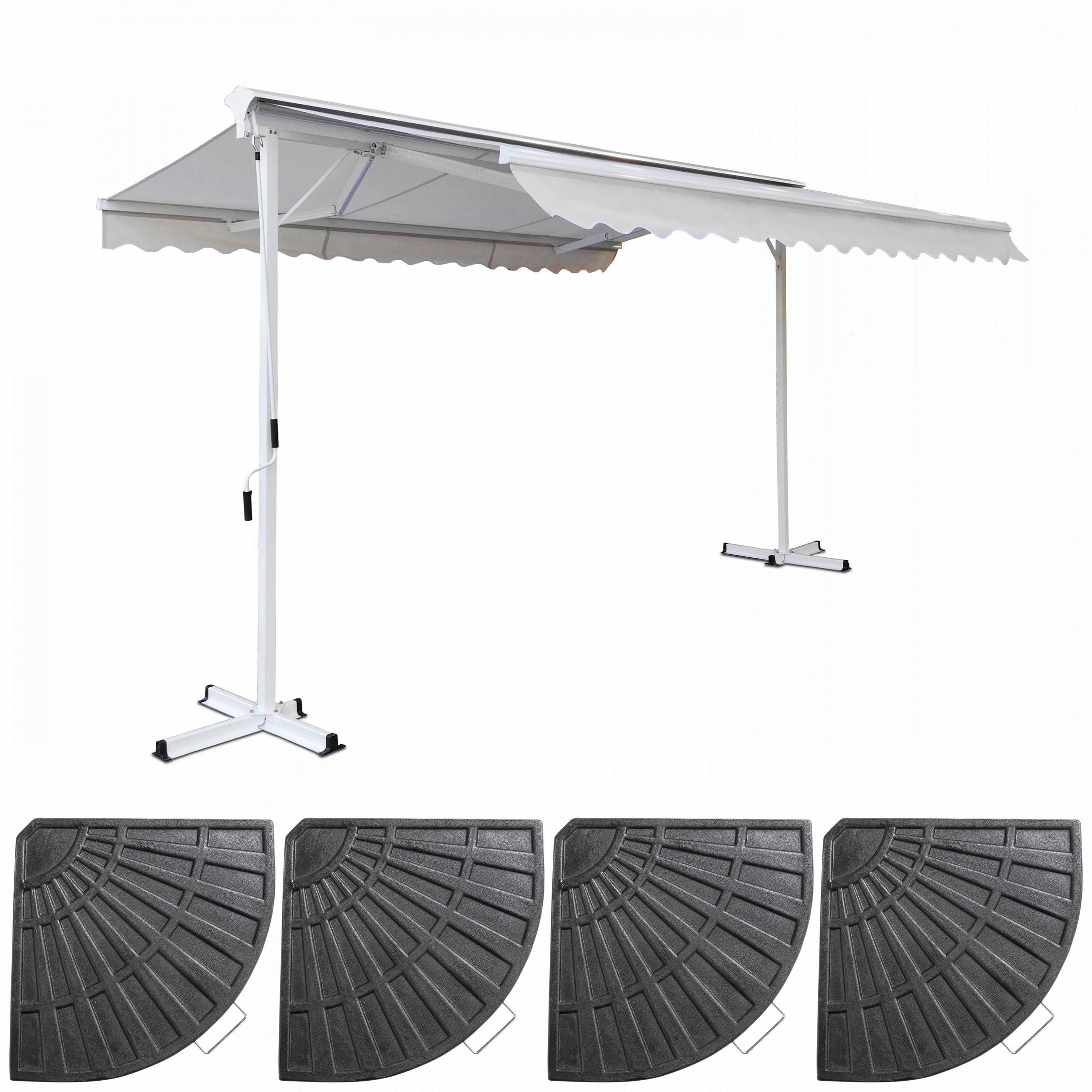 DOPPELSCHRÄGMARKISE 3x4m mit 4 Gewichtsplatten, Weiß - Weiß, Metall (300/250/400cm) - Oviala