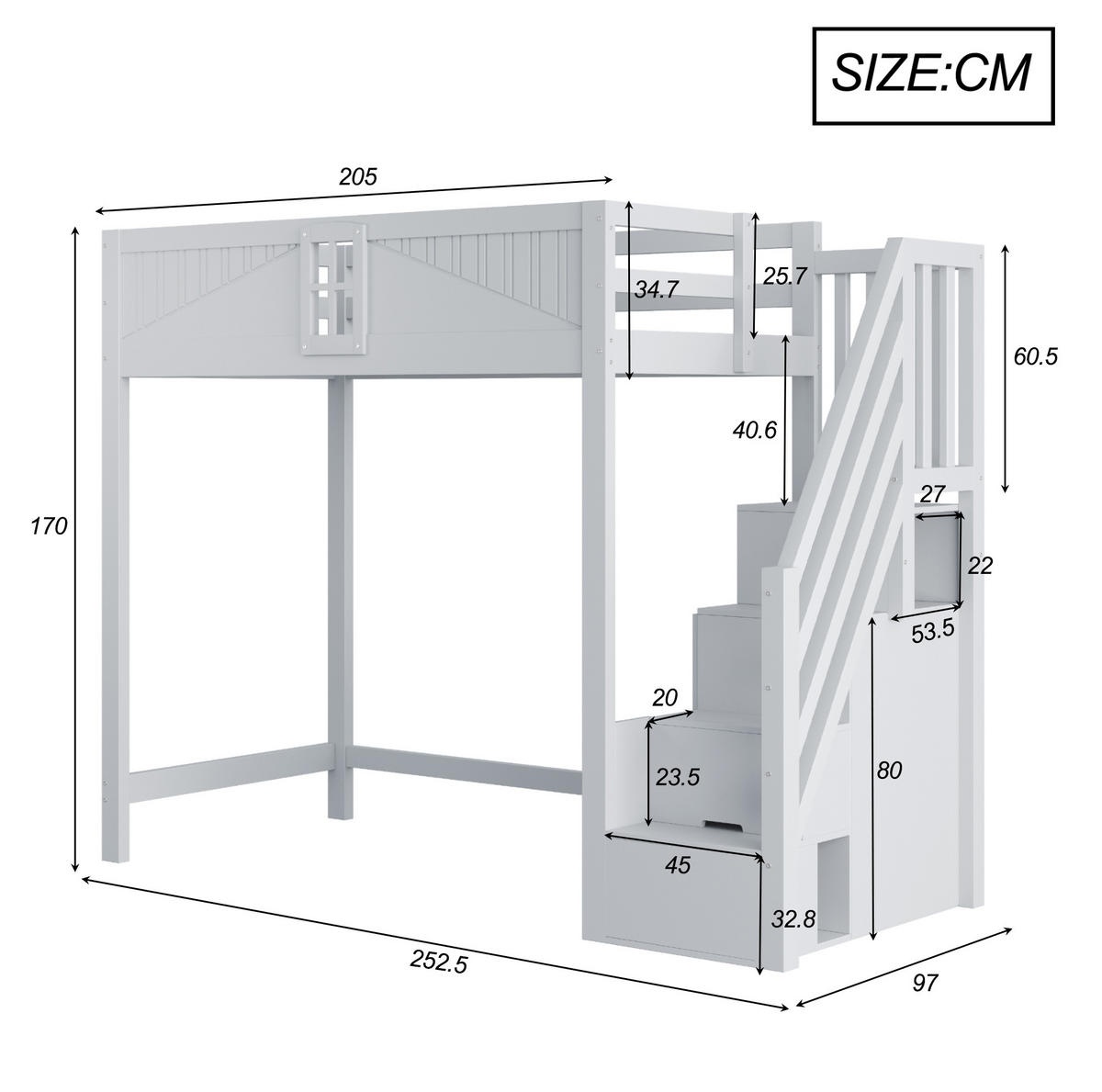HOCHBETT mit Stauraum und Leiter 90x200 cm Massivholz Grau - Grau, Holzwerkstoff (90/200cm) - Beauniv
